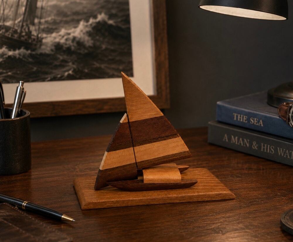 Vintage MCM Wood Sailboat Sculpture Attributed to Mark T Diebolt Nautical Decor